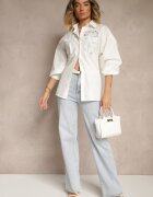 bisou's project Cămașă Albă Oversize din Bumbac cu Decorațiuni Perforate cu Motiv Floral Voesia