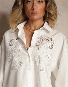 bisou's project Cămașă Albă Oversize din Bumbac cu Decorațiuni Perforate cu Motiv Floral Voesia