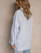 bisou's project Cămașă Albastră deschis Oversize din bumbac cu ornamente ajurate cu motiv floral Voesia
