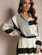 bisou's project Cămașă Bej-Negru cu mâneci bufante și imprimeu geometric Tavalora
