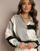 bisou's project Cămașă Bej-Negru cu mâneci bufante și imprimeu geometric Tavalora