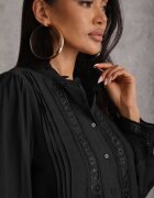 bisou's project Cămașă Neagră cu Guler tip tunică și Dantelă Phaeninca