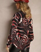bisou's project Cămașă Negru-Roșie cu Motiv Geometric și Legătură la Decolteu Mortinnia