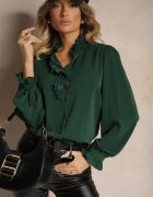 bisou's project Cămașă Verde închis Decorată cu dantelă și cu guler tunica Zeanizia
