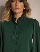 bisou's project Cămașă Verde închis Decorată cu dantelă și cu guler tunica Zeanizia