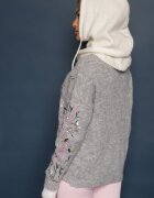 bisou's project Cardigan Gri deschis cu lână cu croială clasică cu broderie decorativă și paiete Isselia