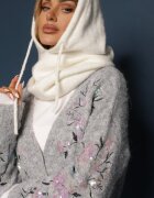 bisou's project Cardigan Gri deschis cu lână cu croială clasică cu broderie decorativă și paiete Isselia