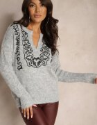bisou's project Cardigan Gri închis cu adaos de lână cu nasturi cu fundițe și zirconii Izarlitia