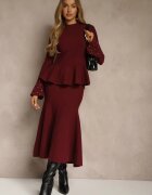 bisou's project Compleu Grena din tricot cu vâscoză Fustă și Pulover cu bască și zirconii Nereza