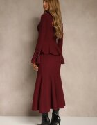 bisou's project Compleu Grena din tricot cu vâscoză Fustă și Pulover cu bască și zirconii Nereza