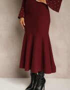 bisou's project Compleu Grena din tricot cu vâscoză Fustă și Pulover cu bască și zirconii Nereza