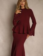 bisou's project Compleu Grena din tricot cu vâscoză Fustă și Pulover cu bască și zirconii Nereza