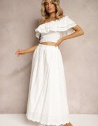bisou's project Fustă albă de bumbac cloș cu broderie căptușeală și elastic în talie Illonica