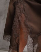 bisou's project Fustă Asimetrică Maro din Satin Decorată cu Dantelă Katarva