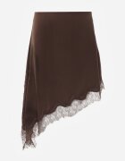 bisou's project Fustă Asimetrică Maro din Satin Decorată cu Dantelă Katarva