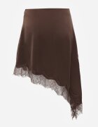bisou's project Fustă Asimetrică Maro din Satin Decorată cu Dantelă Katarva