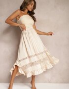 bisou's project Fustă Asimetrică Plisată Bej High Waist cu elastic în talie și inserții de dantelă Reslifa