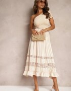 bisou's project Fustă Asimetrică Plisată Bej High Waist cu elastic în talie și inserții de dantelă Reslifa