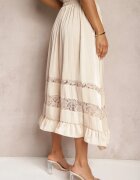 bisou's project Fustă Asimetrică Plisată Bej High Waist cu elastic în talie și inserții de dantelă Reslifa