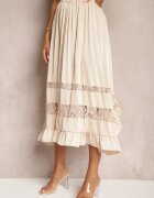 bisou's project Fustă Asimetrică Plisată Bej High Waist cu elastic în talie și inserții de dantelă Reslifa