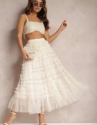 bisou's project Fustă Bej deschis Cloș Maxi Decorată cu volane din Tul cu Elastic în Talie Remina