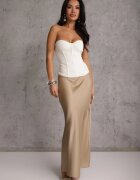 bisou's project Fustă bej din satin maxi cu talie înaltă Formia