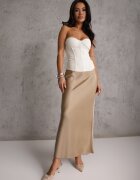 bisou's project Fustă bej din satin maxi cu talie înaltă Formia