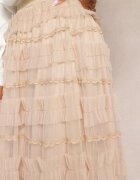 bisou's project Fustă Cloș Maxi Bej Decorată cu volane din Tul cu Elastic în Talie Remina