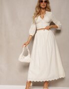 bisou's project Fustă Evazată Bej Deschis din Bumbac cu Broderie Căptușeală și Elastic în Talie Illonica