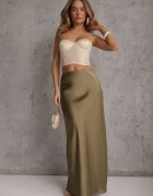 bisou's project Fustă maxi verde închis din satin cu talie înaltă Formia