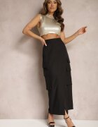 bisou's project Fustă Neagră Utility cu Buzunare cu Clape Inno