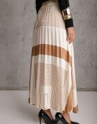 bisou's project Fustă Plisată Bej cu Elastic în Talie Decorată cu Model Geometric Jenessia
