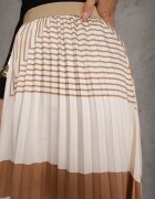 bisou's project Fustă Plisată Bej cu Elastic în Talie Decorată cu Model Geometric Jenessia