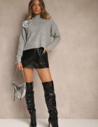 bisou's project Maletă gri deschis din lână croială oversize cu floare 3D și paiete Zolimi