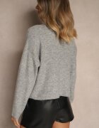 bisou's project Maletă gri deschis din lână croială oversize cu floare 3D și paiete Zolimi