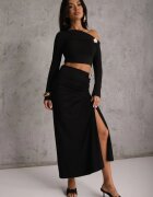 bisou's project Negru Compleu Fustă și Bluză cu mânecă lungă Decorat cu volane și aplicații Bervessa
