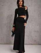 bisou's project Negru Compleu Fustă și Bluză cu mânecă lungă Decorat cu volane și aplicații Bervessa