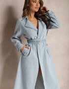 bisou's project Palton Albastru din denim cu rupturi și curea cu cataramă Umiorrea