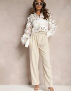 bisou's project Pantaloni Bej cu Talie Înaltă în Stil Costum cu Curele și Catarame Daklena