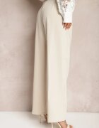 bisou's project Pantaloni Bej cu Talie Înaltă în Stil Costum cu Curele și Catarame Daklena
