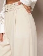 bisou's project Pantaloni Bej cu Talie Înaltă în Stil Costum cu Curele și Catarame Daklena