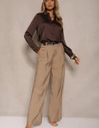 bisou's project Pantaloni Bej De Costum Talie Înaltă Cu Croială Largă Efrase