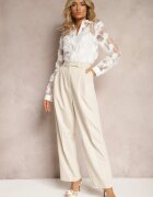bisou's project Pantaloni Bej High Waist în Stil Costum cu Buzunare Junife