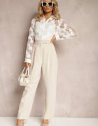 bisou's project Pantaloni Bej High Waist în Stil Costum cu Buzunare Junife