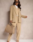 bisou's project Pantaloni Bej Largi cu Buzunare Croială de Costum Verati