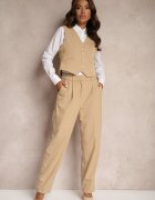 bisou's project Pantaloni Bej Largi cu Buzunare Croială de Costum Verati