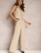bisou's project Pantaloni bej largi în stil de costum cu dungi delicate Tsalena