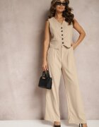 bisou's project Pantaloni bej largi în stil de costum cu dungi delicate Tsalena