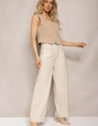 bisou's project Pantaloni Bej Largi Talie Înaltă Cu Închidere Cu Cataramă Cu Curea Din Material Etela