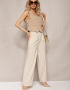 bisou's project Pantaloni Bej Largi Talie Înaltă Cu Închidere Cu Cataramă Cu Curea Din Material Etela